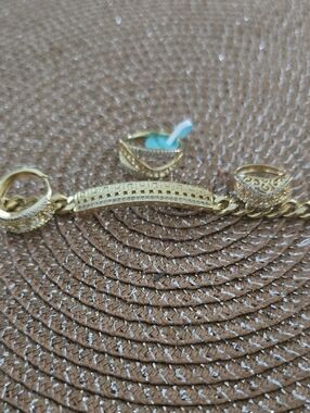 Gold-Tone Chain Bracelet with Pavé Accents And Ring Earring Set